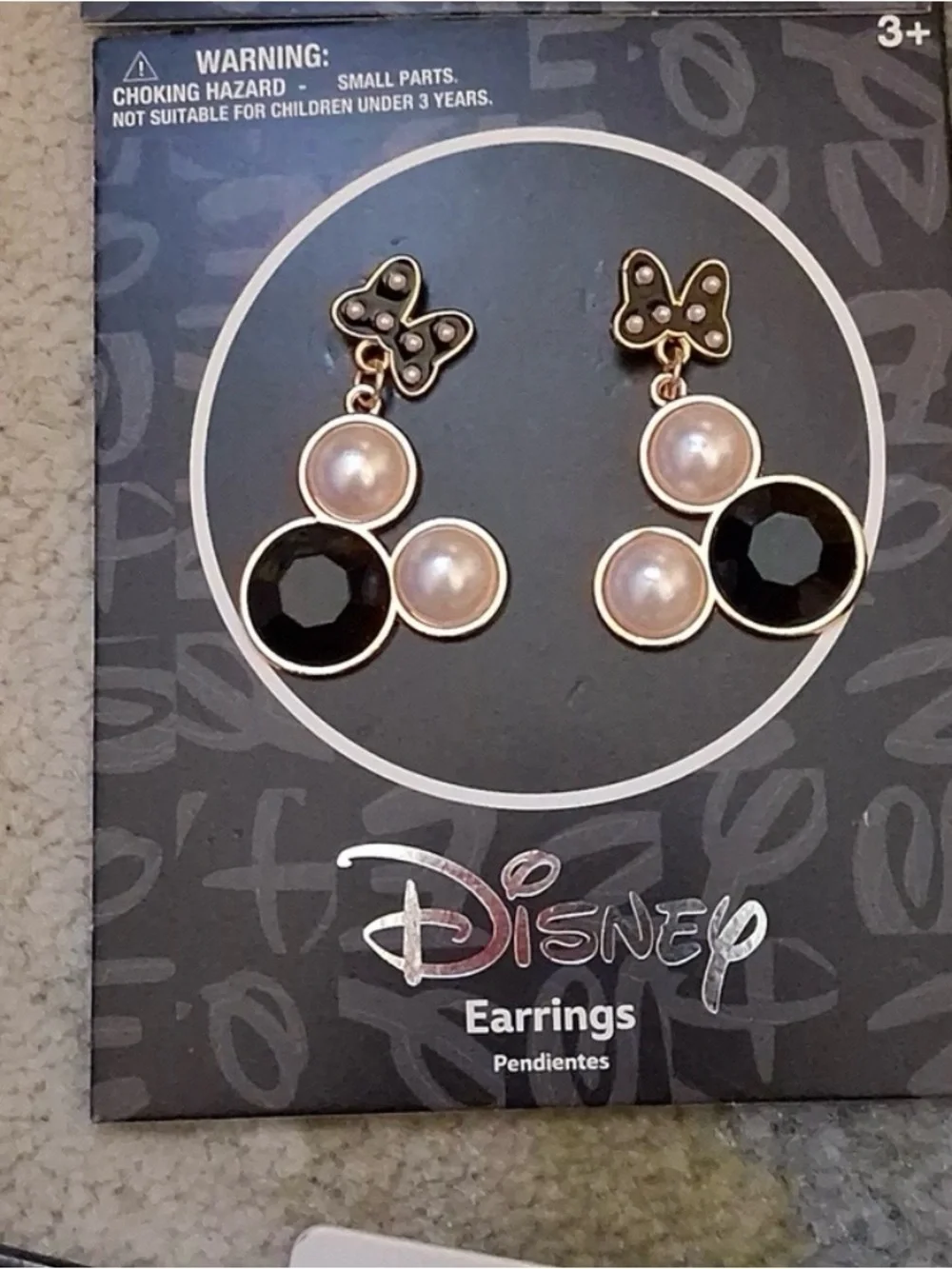 Disney Gold Tone Black and Pearl Drop Earrings